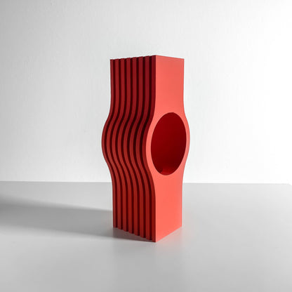 Arrangement Vase, Contemporary Ribbed Tabletop Flower Holder, Circle Tower, Mantel Statement, Dried Eucalyptus