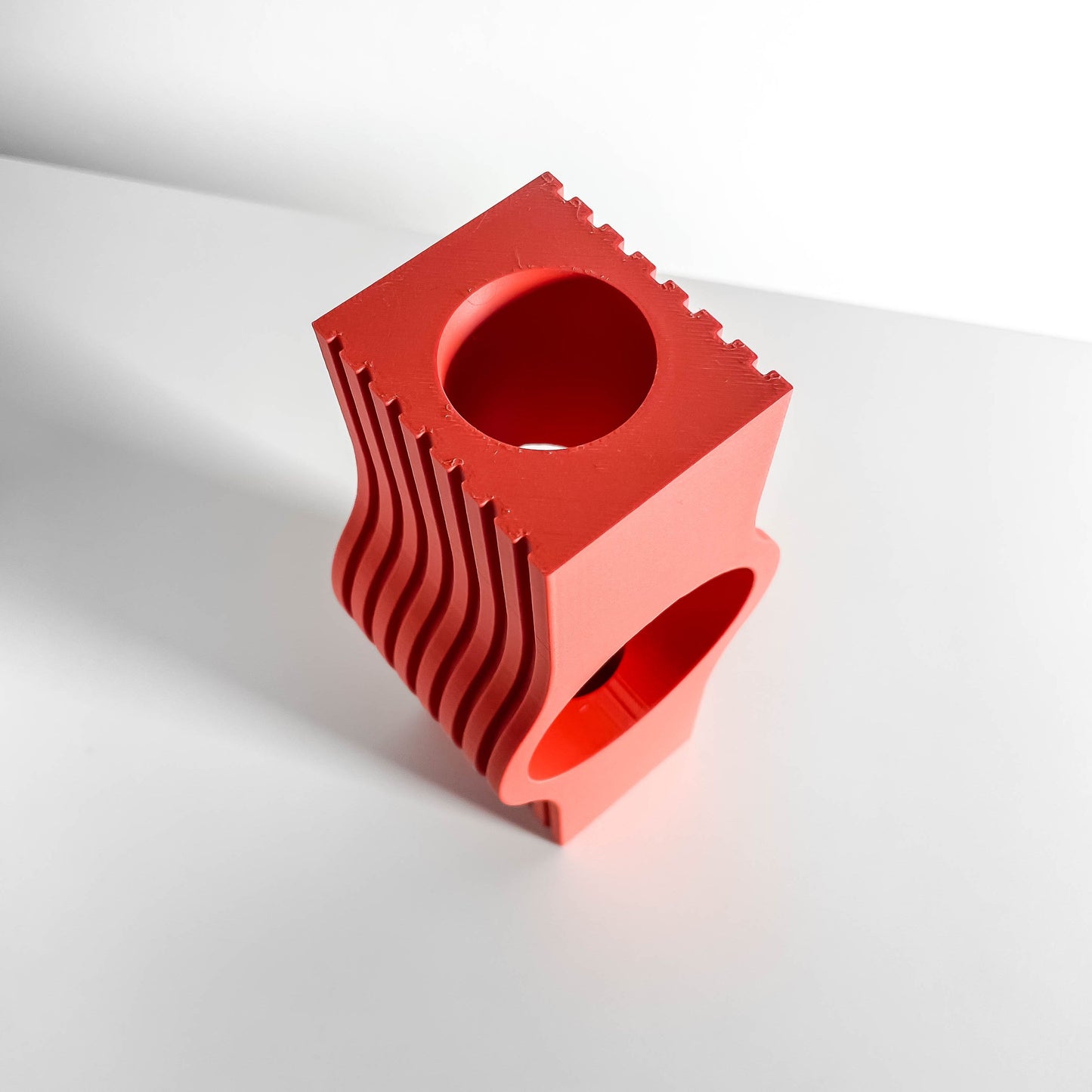 Arrangement Vase, Contemporary Ribbed Tabletop Flower Holder, Circle Tower, Mantel Statement, Dried Eucalyptus