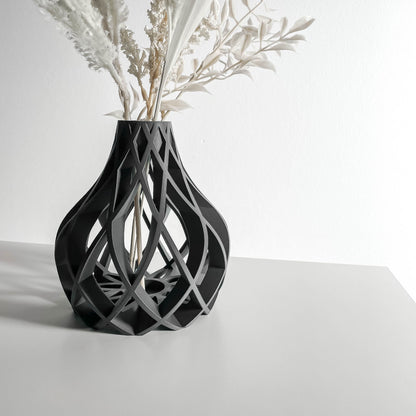 Modern Vase, Textured Tabletop Sculpture, Ribbed Flower Holder, Elegant Accent, Minimalist