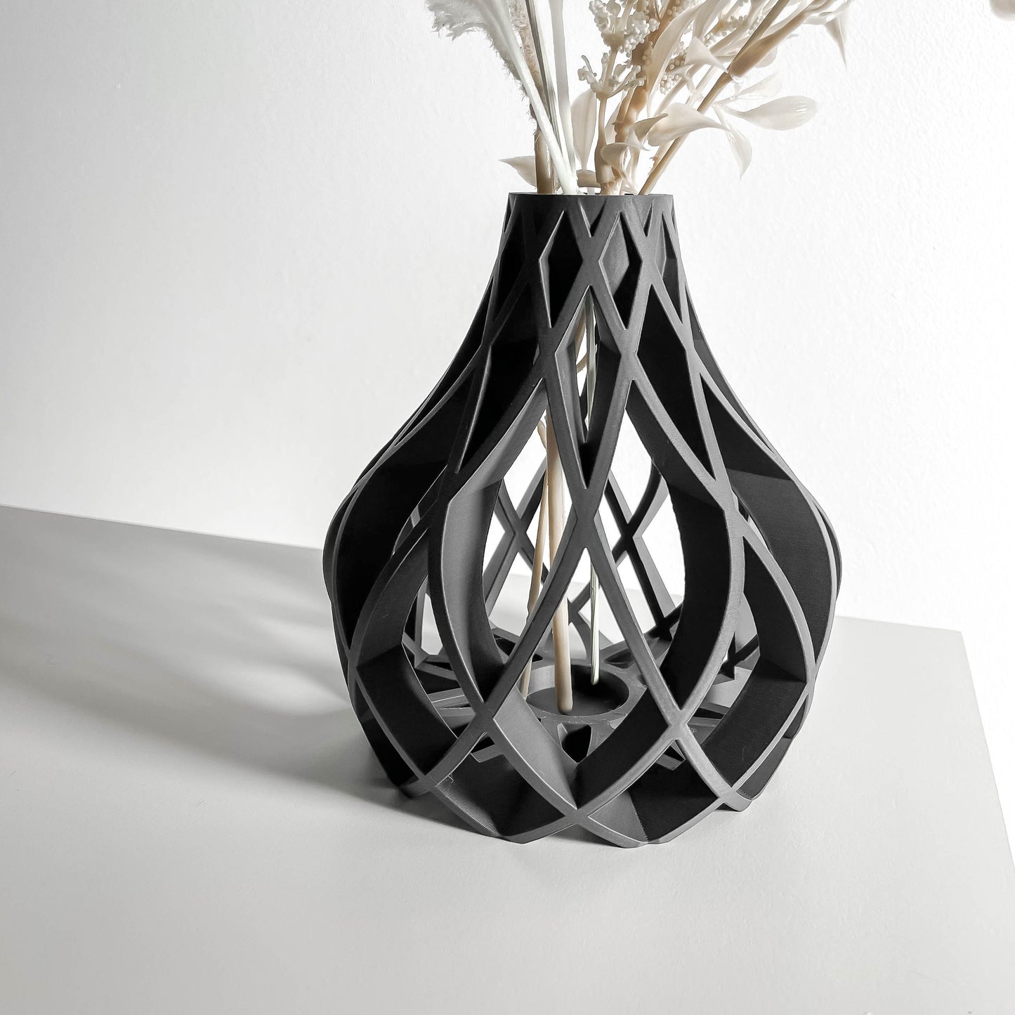 Modern Vase, Textured Tabletop Sculpture, Ribbed Flower Holder, Elegant Accent, Minimalist