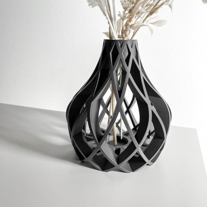 Modern Vase, Textured Tabletop Sculpture, Ribbed Flower Holder, Elegant Accent, Minimalist