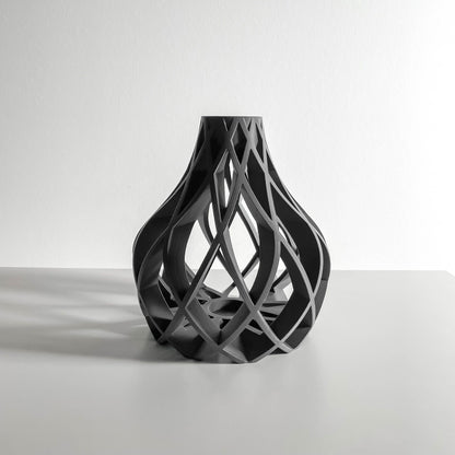 Modern Vase, Textured Tabletop Sculpture, Ribbed Flower Holder, Elegant Accent, Minimalist