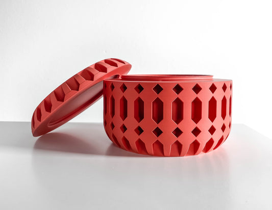 Lidded storage jar, twist top canister, countertop organizer, minimalist sculptural